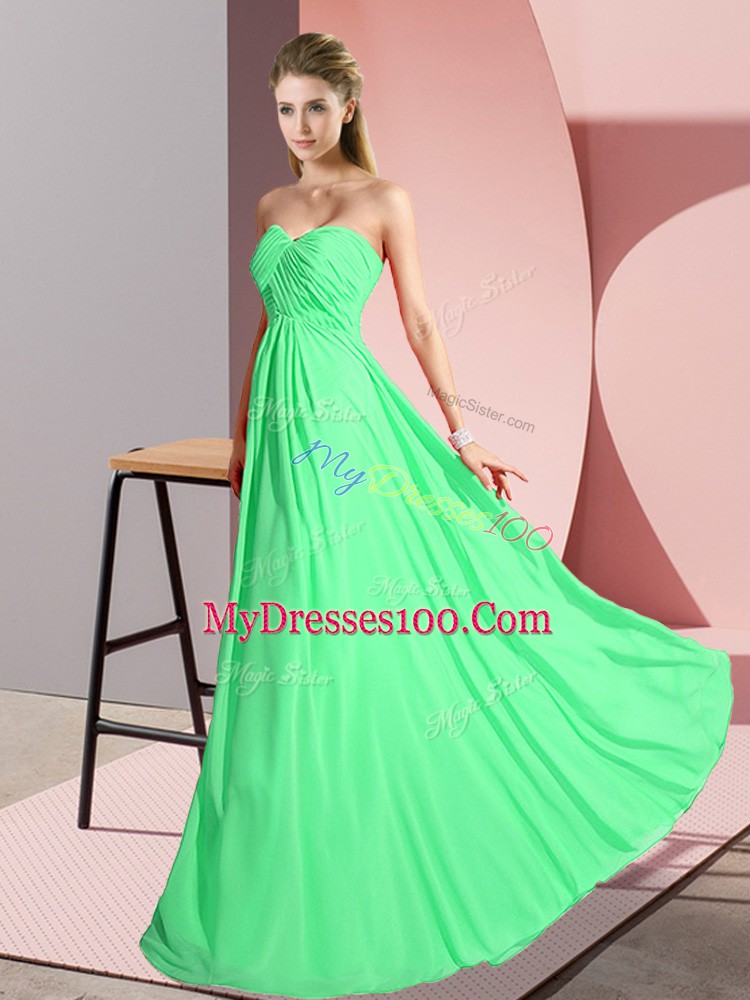 Dynamic Green Sleeveless Floor Length Ruching Lace Up Evening Dress