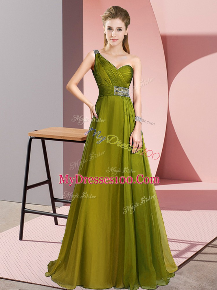 Fantastic Chiffon Sleeveless Prom Gown Brush Train and Beading