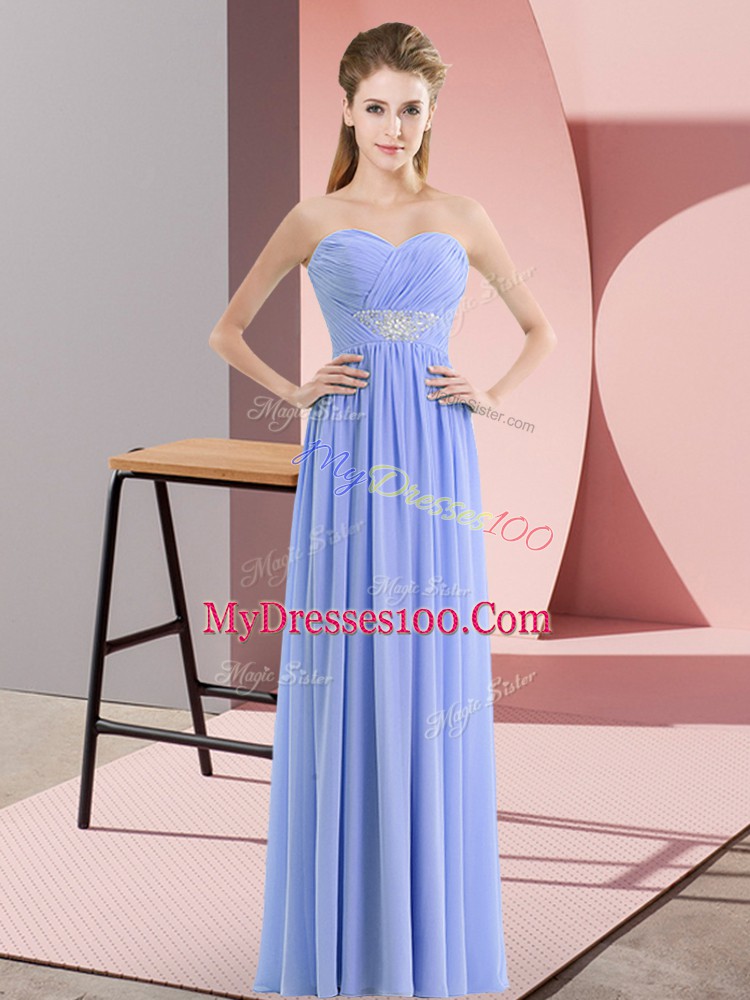 Lavender Chiffon Zipper Womens Evening Dresses Sleeveless Floor Length Beading