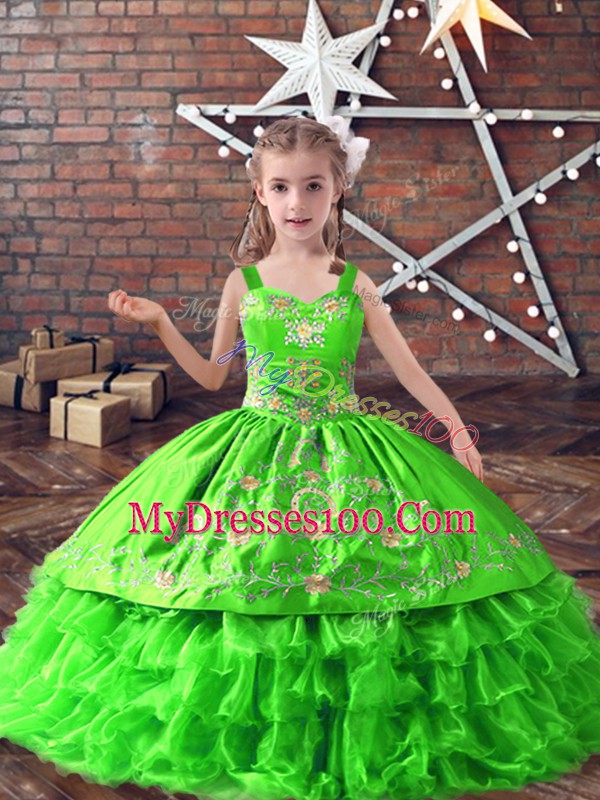 Adorable Embroidery and Ruffled Layers Child Pageant Dress Lace Up Sleeveless Floor Length