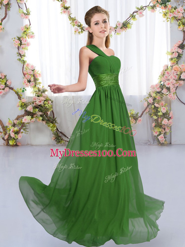 Stylish Floor Length Lace Up Damas Dress Green for Wedding Party with Ruching
