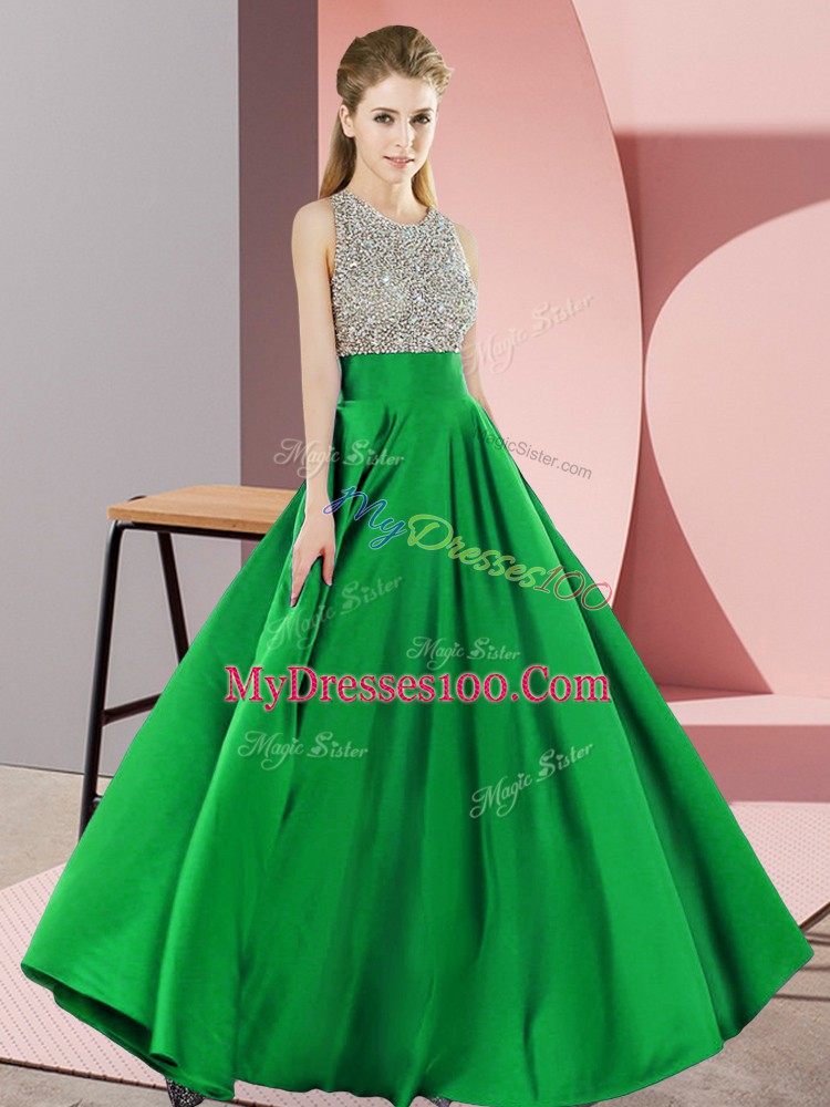 Modern Scoop Sleeveless Backless Homecoming Dress Green Elastic Woven Satin