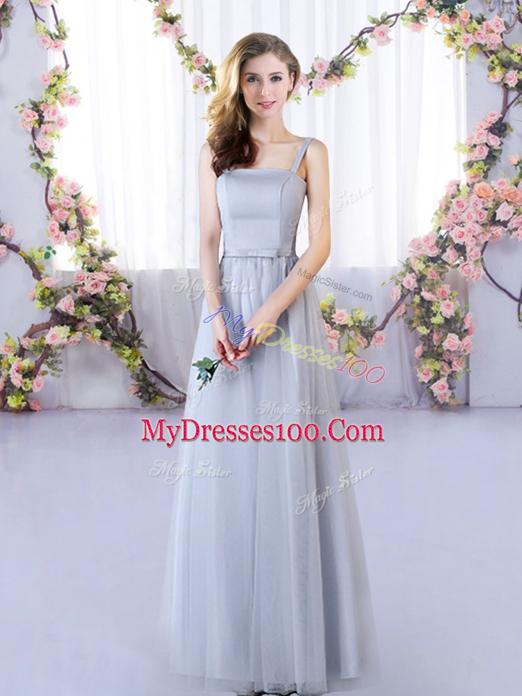 Excellent Sleeveless Floor Length Appliques Lace Up Quinceanera Court of Honor Dress with Grey