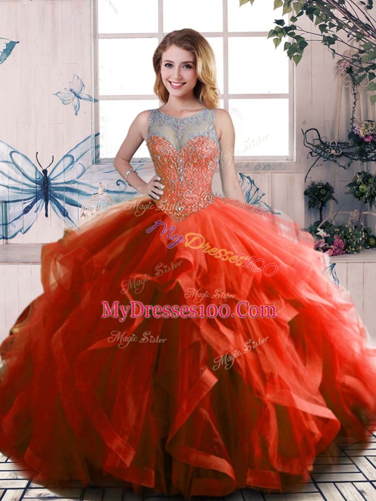 Fabulous Floor Length Ball Gowns Sleeveless Rust Red Quinceanera Dress Lace Up