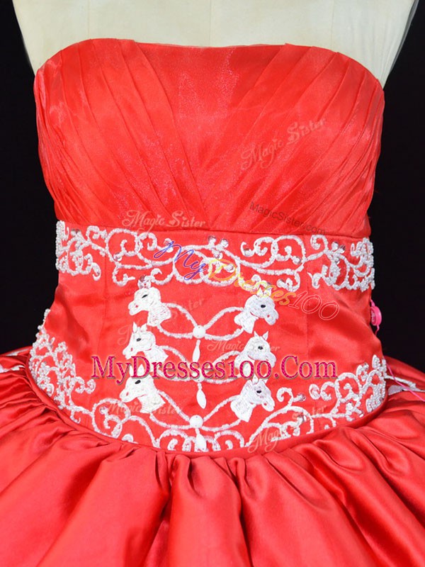 Floor Length Ball Gowns Sleeveless Red Quinceanera Gown Lace Up