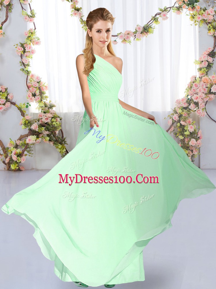 Fancy Apple Green Sleeveless Ruching Floor Length Wedding Party Dress