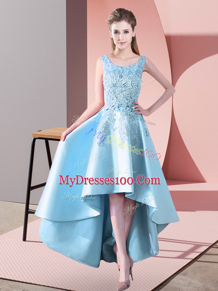 Aqua Blue Scoop Zipper Lace Dama Dress Sleeveless