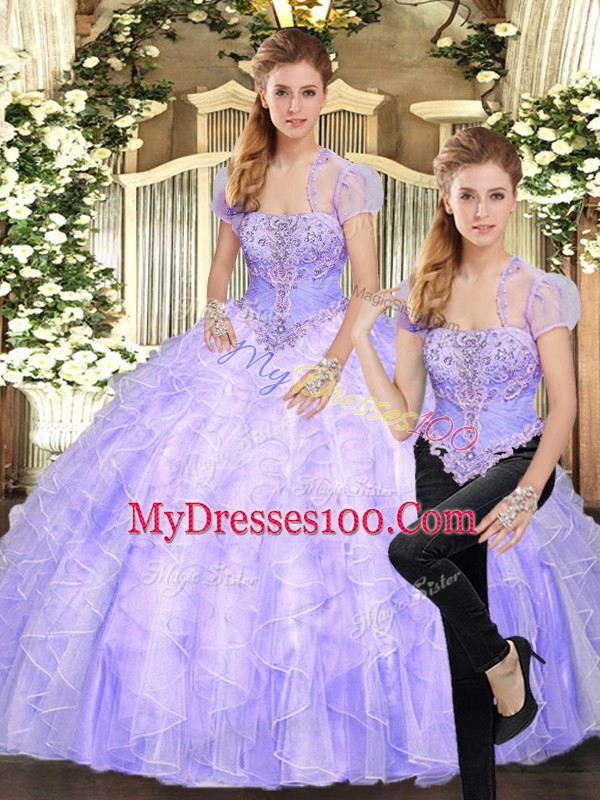 Decent Floor Length Lavender Sweet 16 Dresses Strapless Sleeveless Lace Up