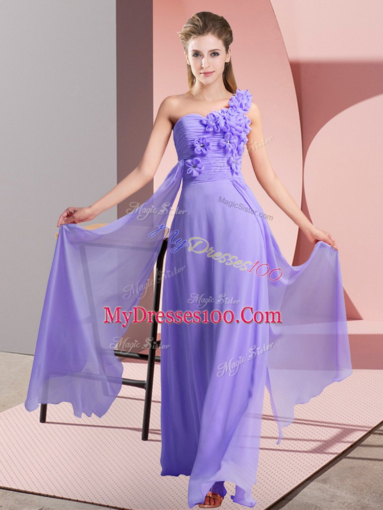 On Sale Lavender One Shoulder Lace Up Hand Made Flower Bridesmaid Gown Sleeveless
