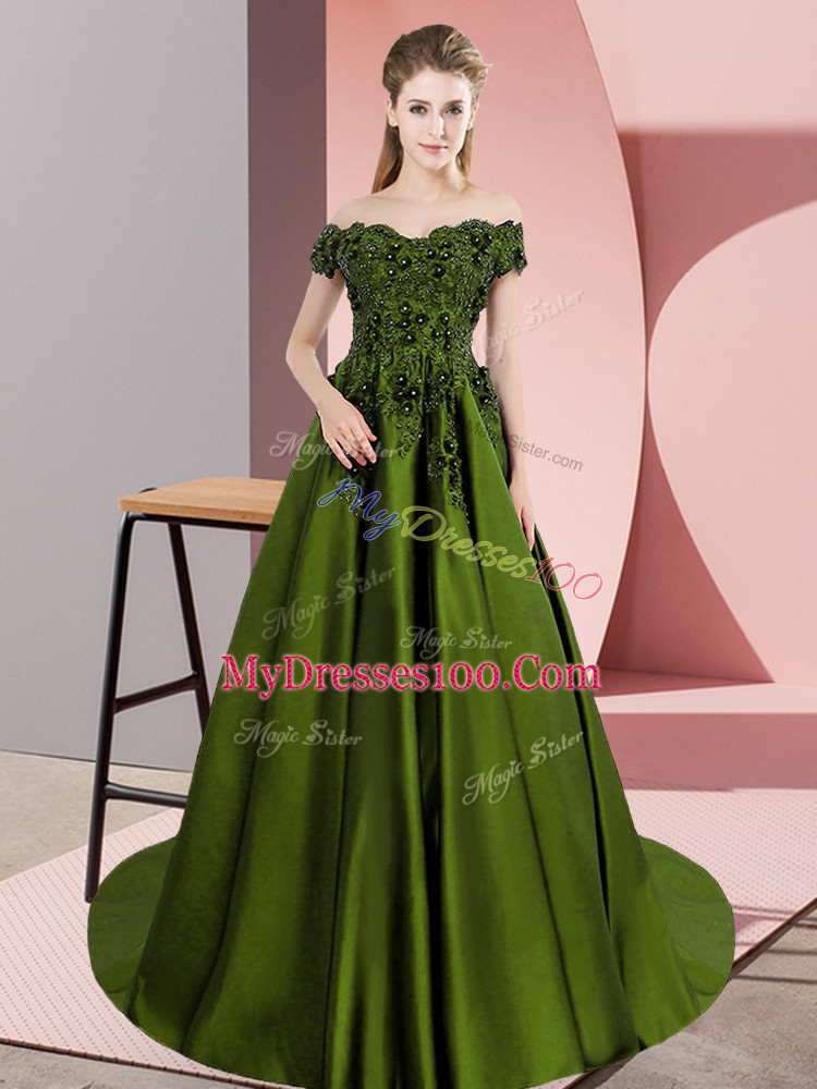 Olive Green Satin Zipper Quinceanera Dress Sleeveless Floor Length Lace