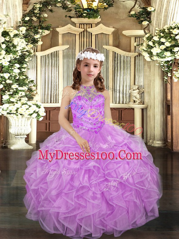 Sleeveless Beading and Ruffles Lace Up Kids Pageant Dress
