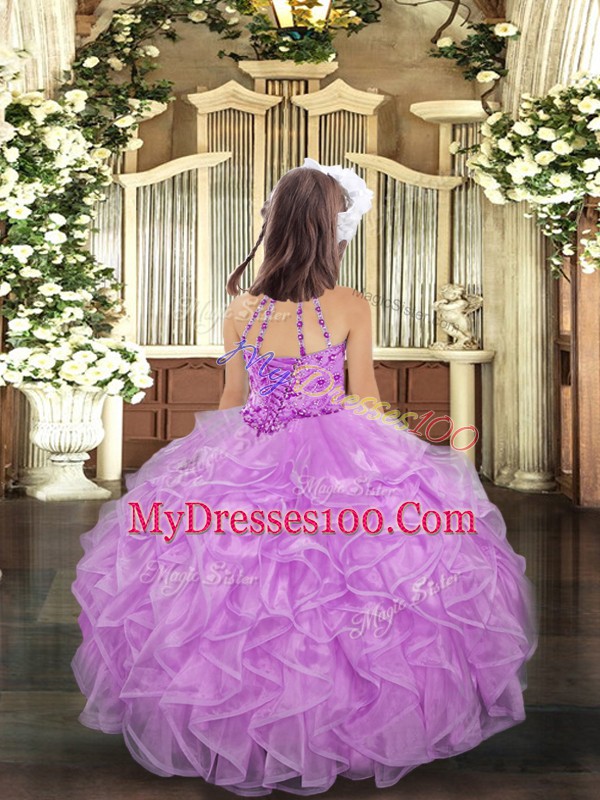 Sleeveless Beading and Ruffles Lace Up Kids Pageant Dress