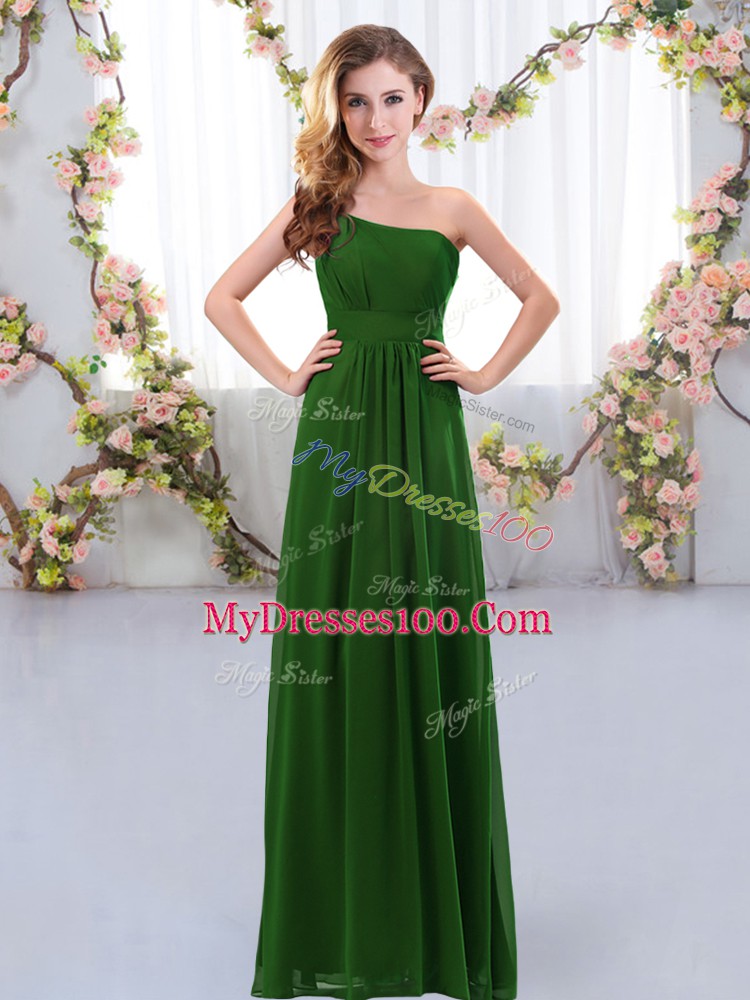 Designer Dark Green One Shoulder Zipper Ruching Dama Dress Sleeveless