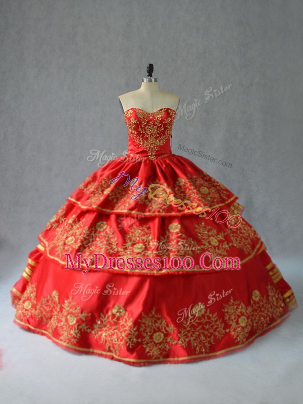 Halter Top Sleeveless Lace Up Sweet 16 Dress Red Satin
