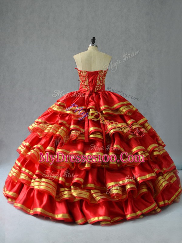 Halter Top Sleeveless Lace Up Sweet 16 Dress Red Satin