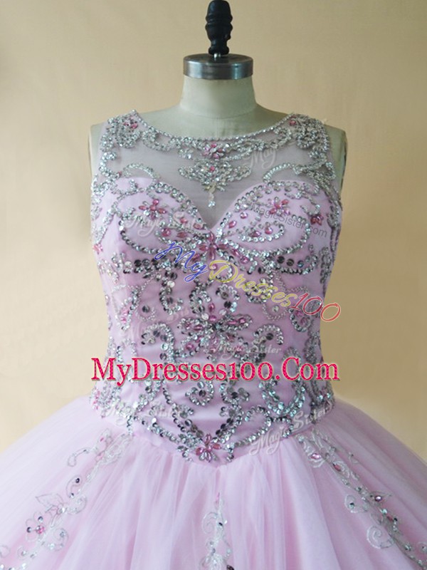 Scoop Sleeveless Tulle 15 Quinceanera Dress Beading Lace Up