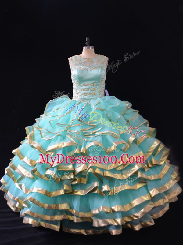 Apple Green Sleeveless Ruffled Layers Floor Length 15 Quinceanera Dress
