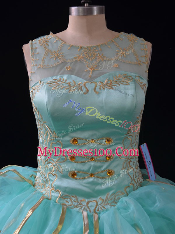 Apple Green Sleeveless Ruffled Layers Floor Length 15 Quinceanera Dress