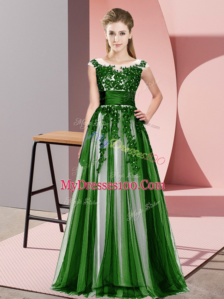 On Sale Green Empire Tulle Scoop Sleeveless Beading and Lace Floor Length Zipper Bridesmaid Gown
