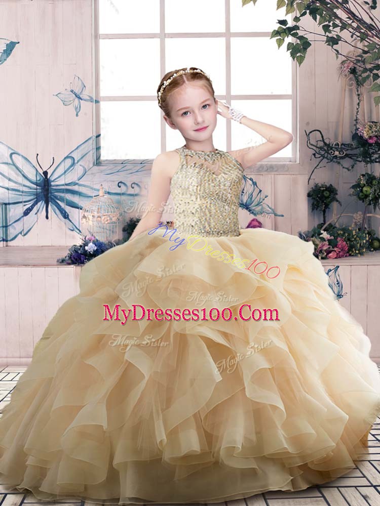 Admirable Sleeveless Beading and Ruffles Zipper Pageant Dress Toddler