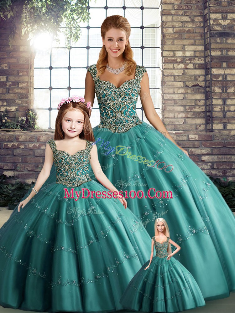 Discount Floor Length Ball Gowns Sleeveless Teal Vestidos de Quinceanera Lace Up
