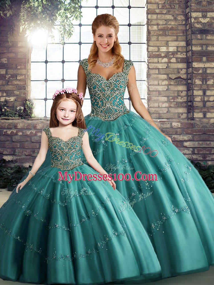 Discount Floor Length Ball Gowns Sleeveless Teal Vestidos de Quinceanera Lace Up