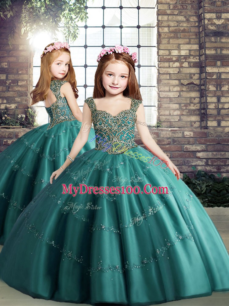 Discount Floor Length Ball Gowns Sleeveless Teal Vestidos de Quinceanera Lace Up