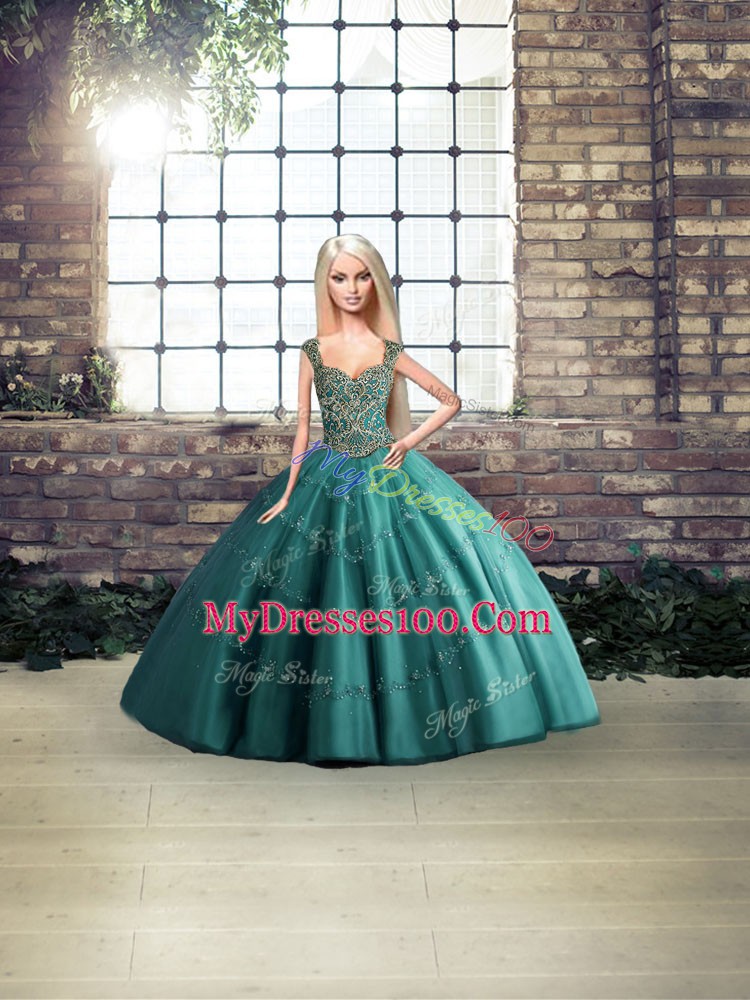 Discount Floor Length Ball Gowns Sleeveless Teal Vestidos de Quinceanera Lace Up