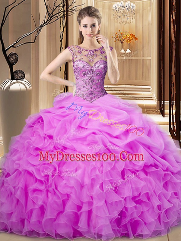 Custom Design Sleeveless Beading and Pick Ups Lace Up Sweet 16 Dresses