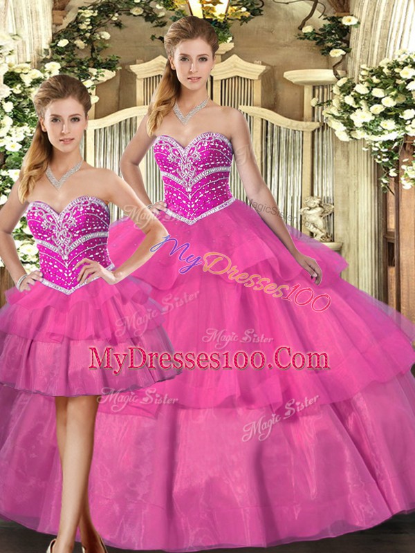 Lilac Sweetheart Lace Up Beading and Ruffled Layers 15 Quinceanera Dress Sleeveless