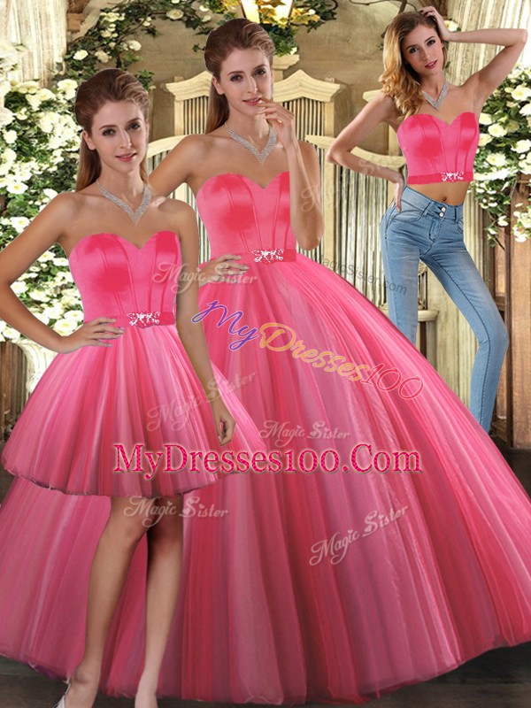 Floor Length Lace Up Quinceanera Gowns Coral Red for Sweet 16 and Quinceanera with Beading