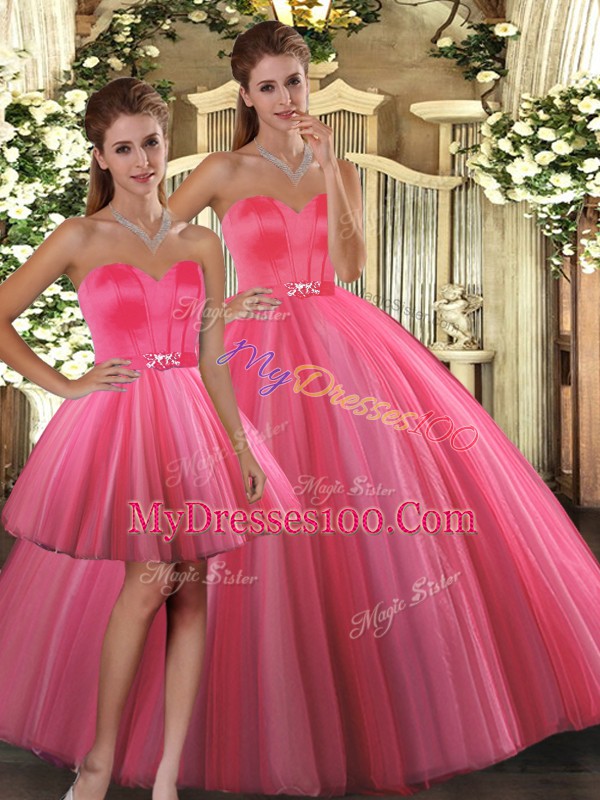 Floor Length Lace Up Quinceanera Gowns Coral Red for Sweet 16 and Quinceanera with Beading