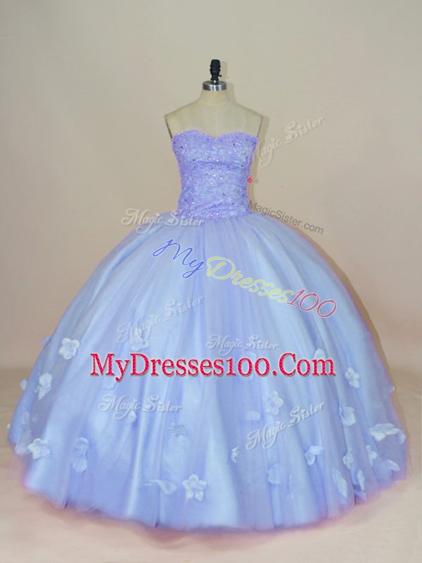 Perfect Lavender Side Zipper Sweet 16 Dresses Beading and Hand Made Flower Sleeveless Floor Length