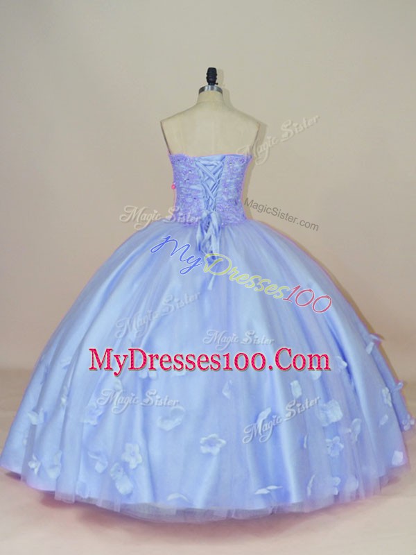 Perfect Lavender Side Zipper Sweet 16 Dresses Beading and Hand Made Flower Sleeveless Floor Length