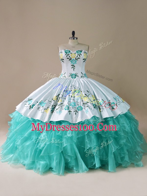 Adorable Sweetheart Sleeveless Lace Up 15 Quinceanera Dress Blue And White Organza