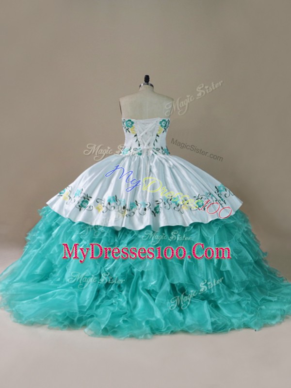 Adorable Sweetheart Sleeveless Lace Up 15 Quinceanera Dress Blue And White Organza