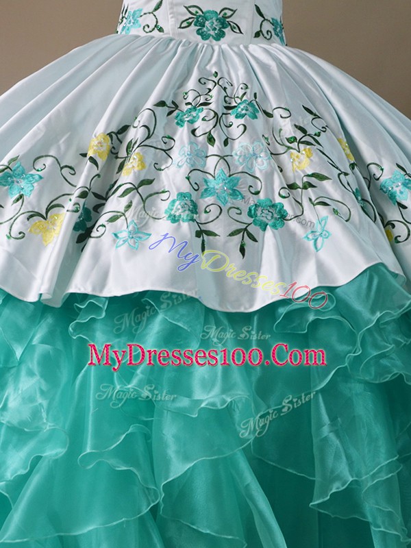 Adorable Sweetheart Sleeveless Lace Up 15 Quinceanera Dress Blue And White Organza