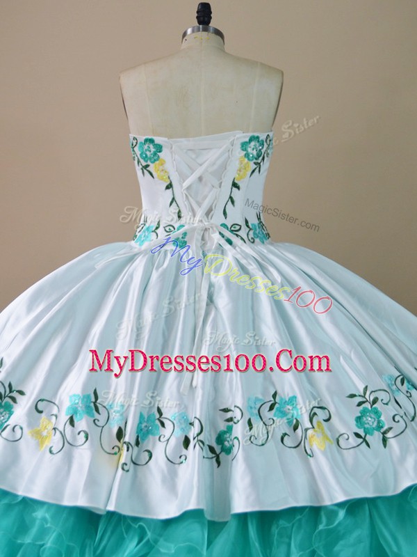 Adorable Sweetheart Sleeveless Lace Up 15 Quinceanera Dress Blue And White Organza