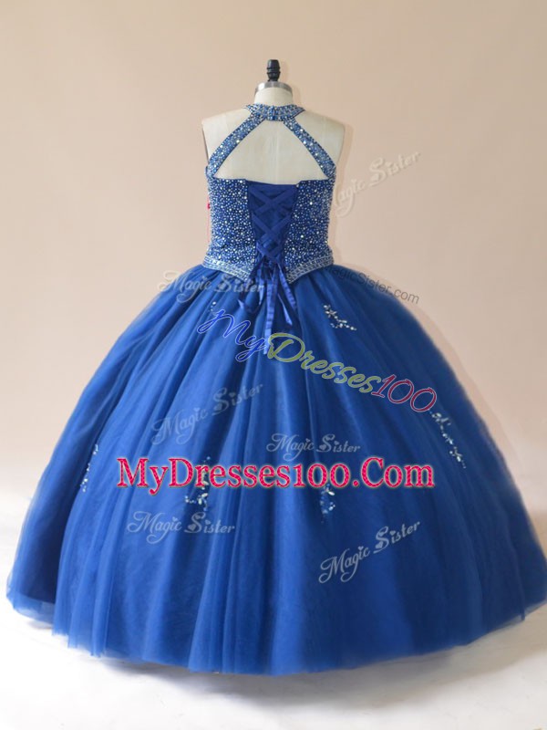 Top Selling Blue Quince Ball Gowns Sweet 16 and Quinceanera with Beading Scoop Sleeveless Lace Up