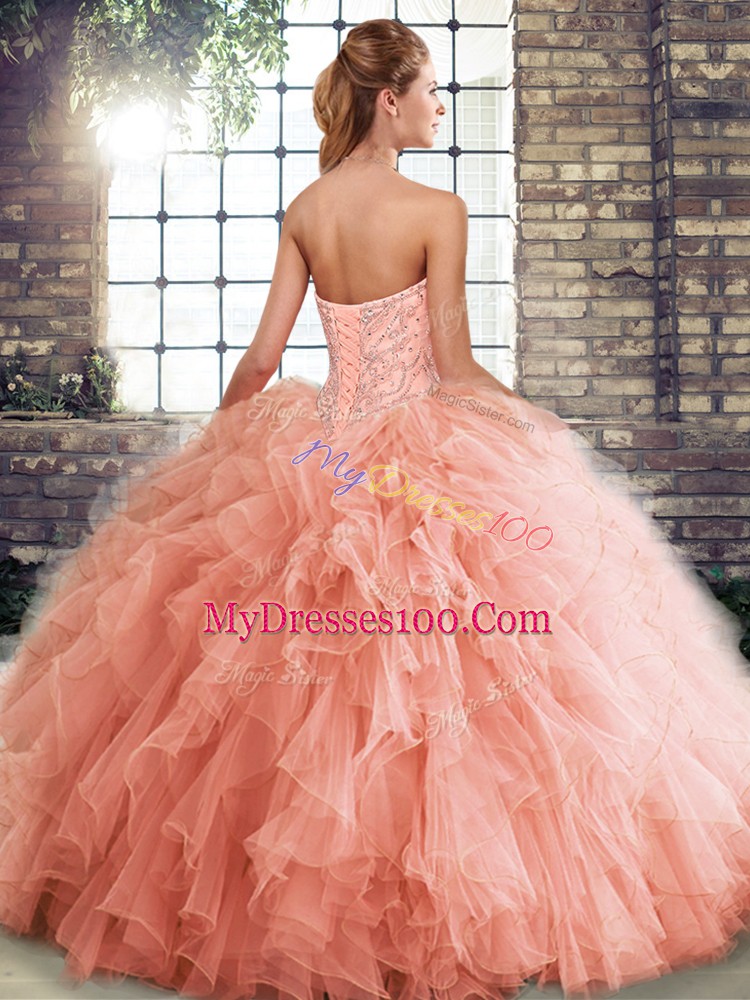 Glorious Sleeveless Tulle Floor Length Lace Up Quinceanera Dresses in Yellow Green with Beading and Ruffles