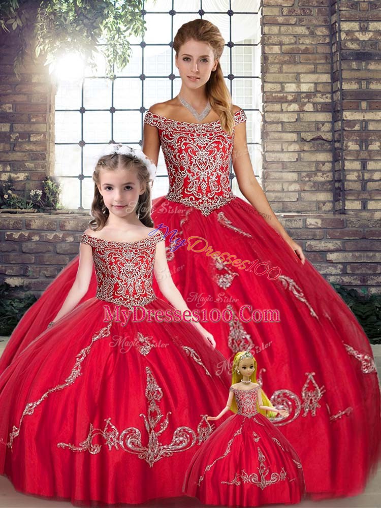 Tulle Sleeveless Floor Length Quinceanera Dress and Beading and Embroidery
