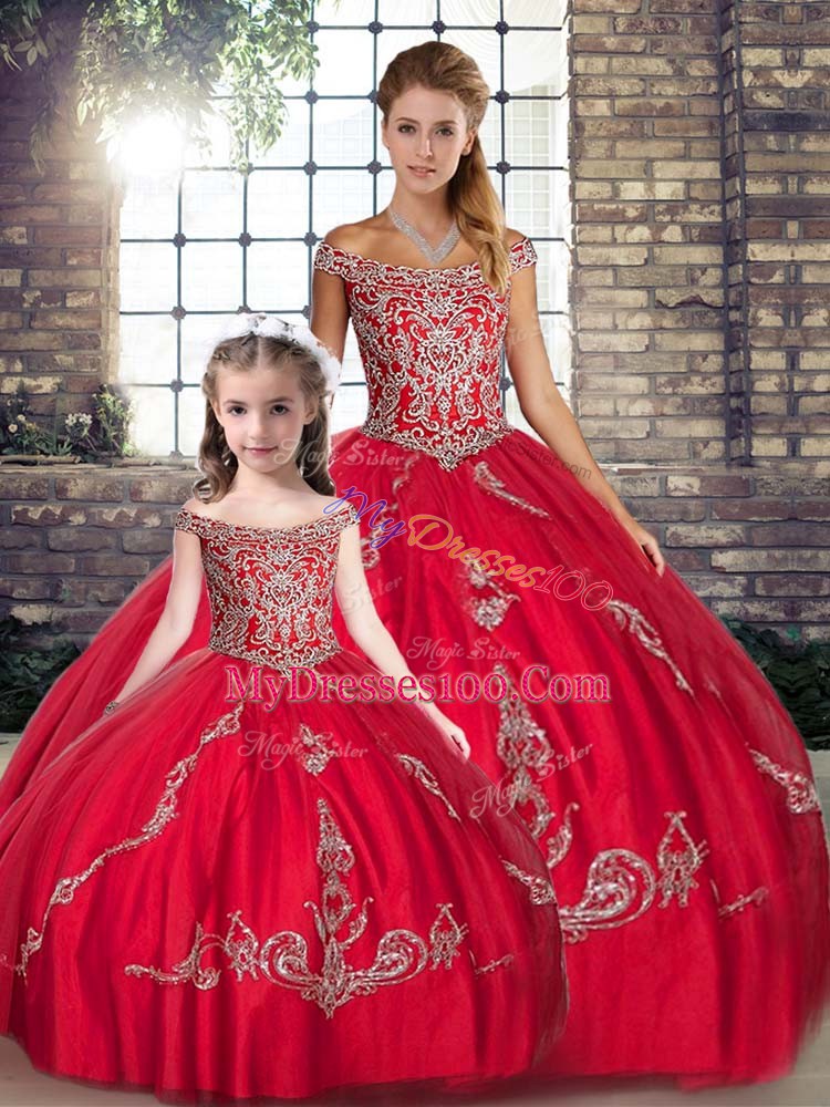 Tulle Sleeveless Floor Length Quinceanera Dress and Beading and Embroidery