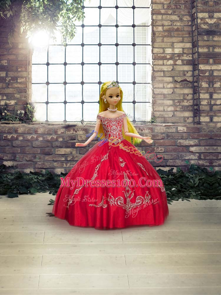 Tulle Sleeveless Floor Length Quinceanera Dress and Beading and Embroidery