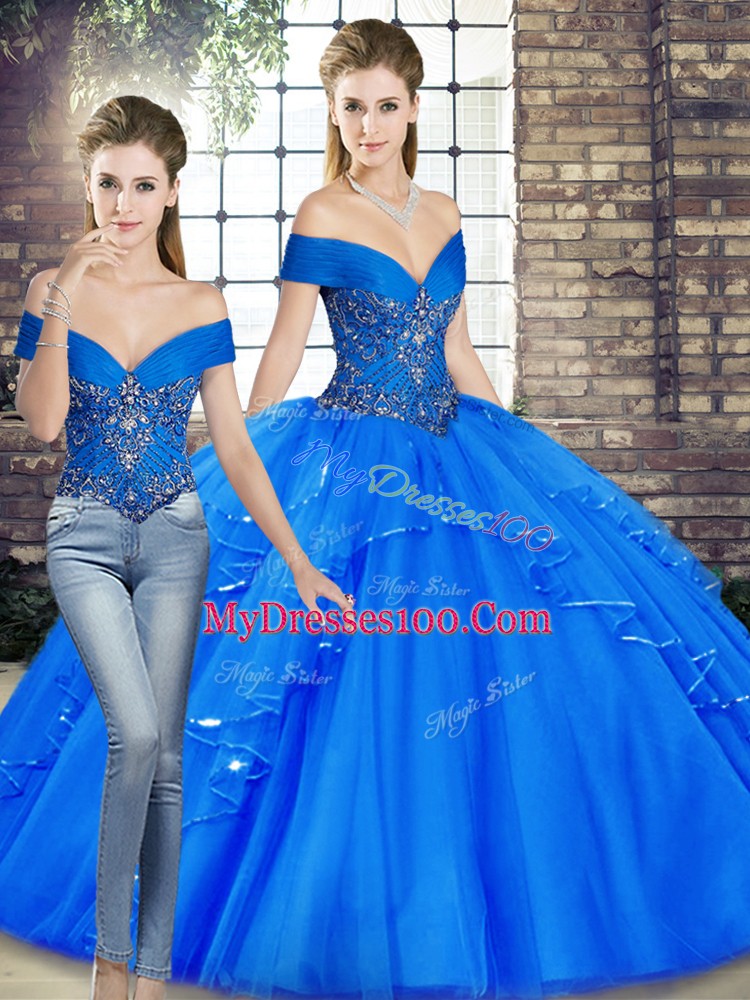 Sleeveless Beading and Ruffles Lace Up Ball Gown Prom Dress