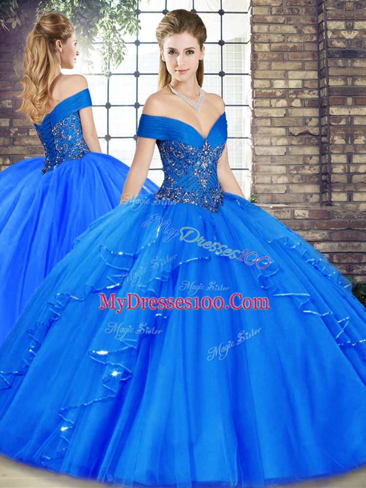 Sleeveless Beading and Ruffles Lace Up Ball Gown Prom Dress