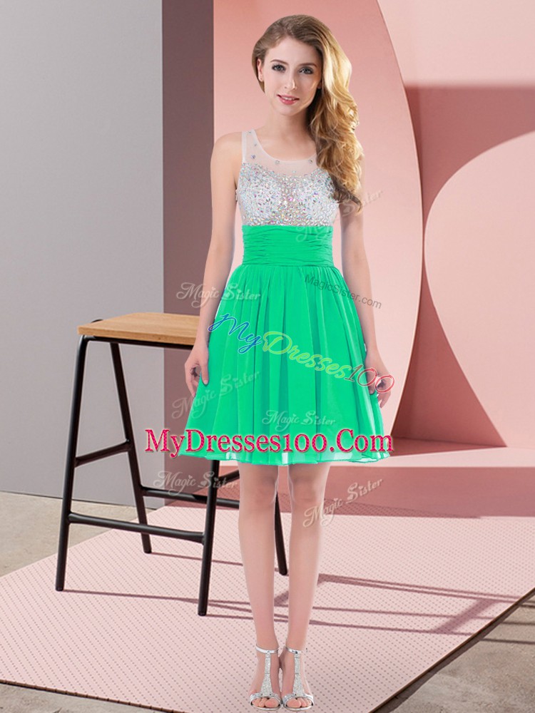 Ideal Turquoise Chiffon Side Zipper Scoop Sleeveless Mini Length Bridesmaid Dresses Beading