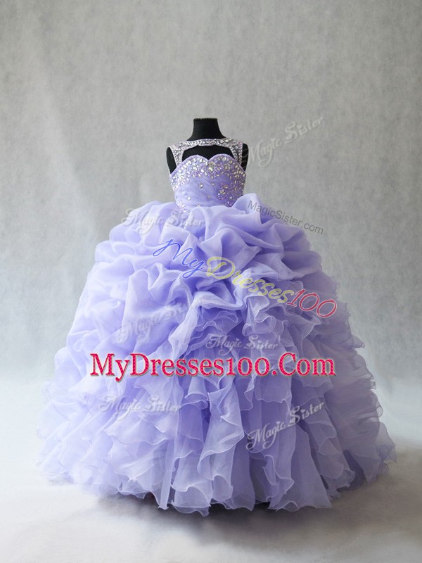 Ball Gowns Sleeveless Lavender Kids Pageant Dress Brush Train Lace Up