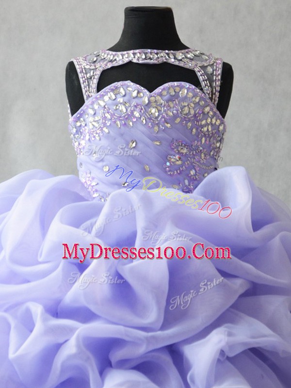 Ball Gowns Sleeveless Lavender Kids Pageant Dress Brush Train Lace Up