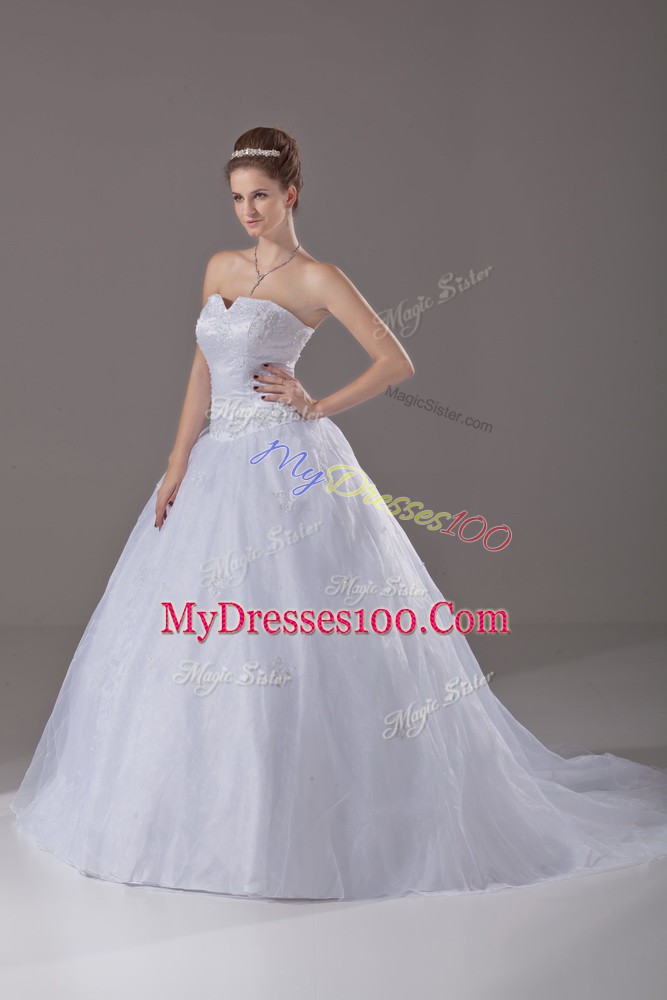 Ball Gowns Sleeveless White Wedding Gowns Brush Train Zipper