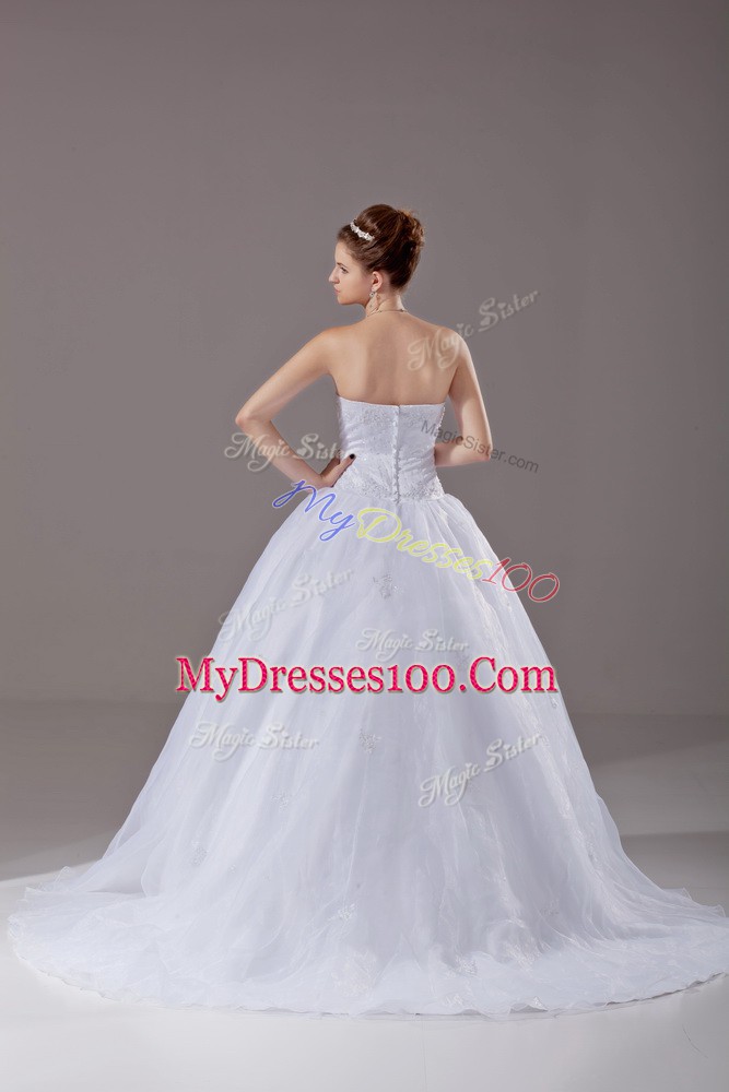 Ball Gowns Sleeveless White Wedding Gowns Brush Train Zipper